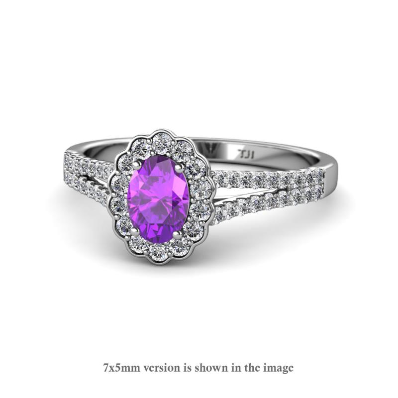 Raisa Desire Amethyst and Diamond Halo Engagement Ring 