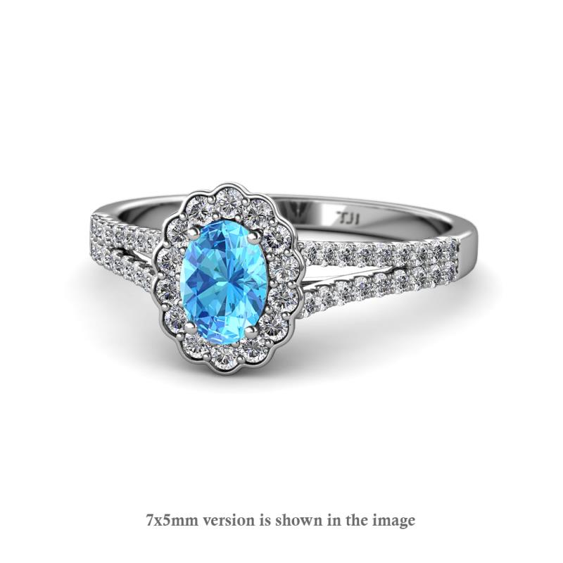Raisa Desire Blue Topaz and Diamond Halo Engagement Ring 