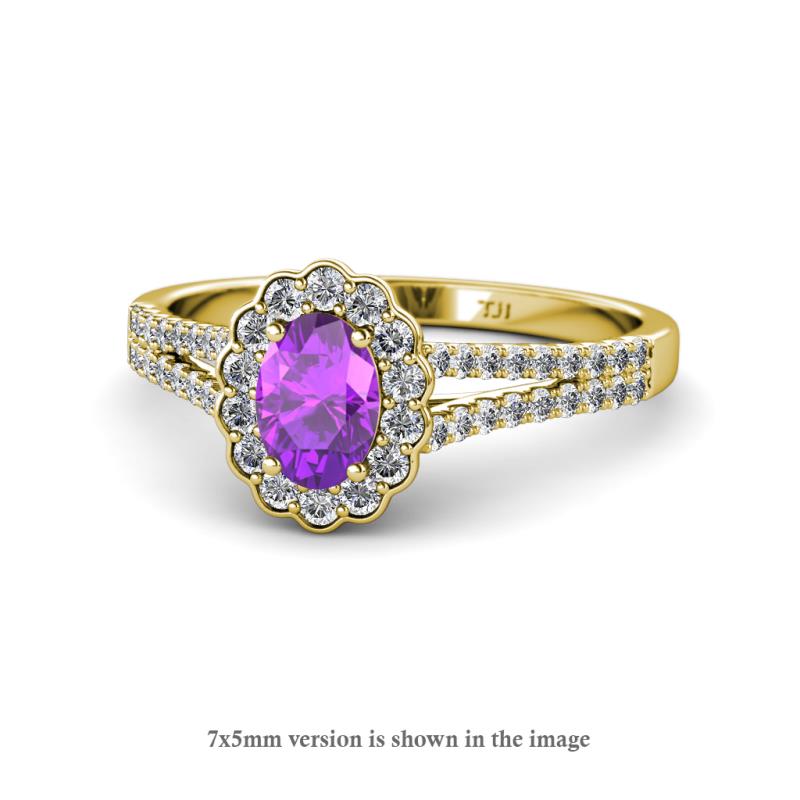 Raisa Desire Amethyst and Diamond Halo Engagement Ring 