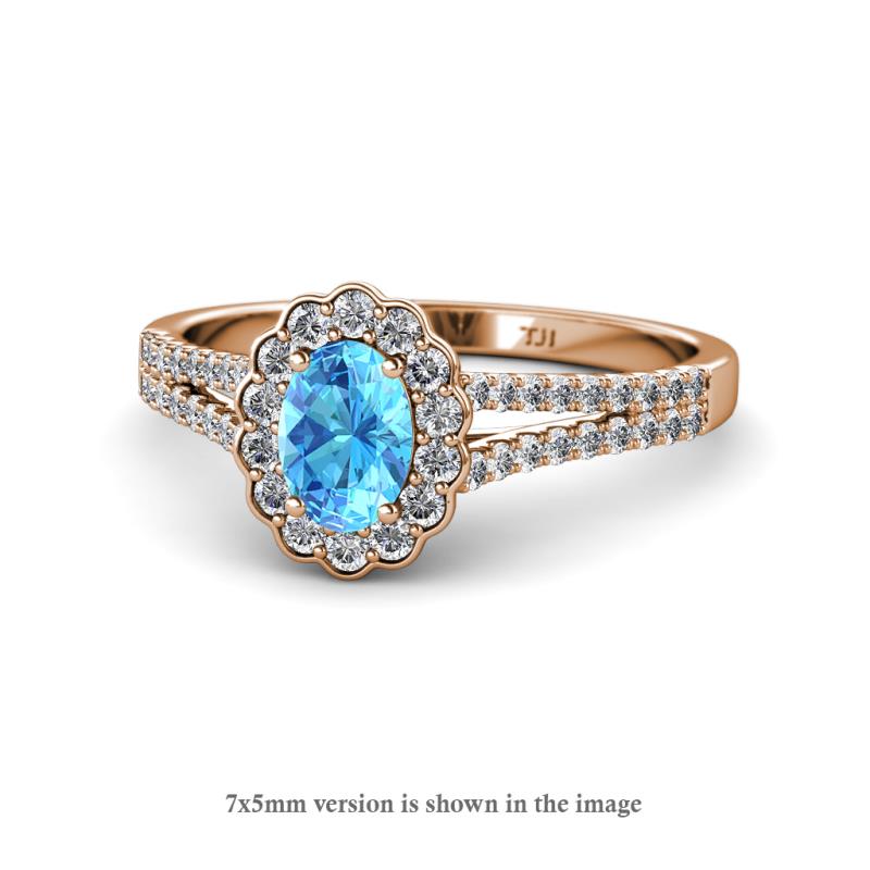 Raisa Desire Blue Topaz and Diamond Halo Engagement Ring 