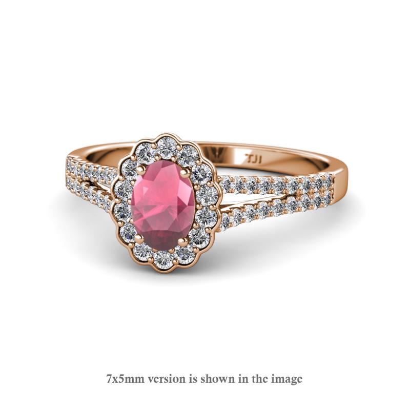 Raisa Desire Rhodolite Garnet and Diamond Halo Engagement Ring 