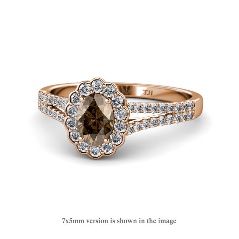 Raisa Desire Smoky Quartz and Diamond Halo Engagement Ring 