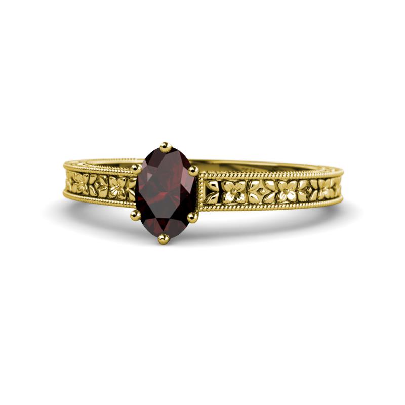Florian Classic 7x5 mm Oval Cut Red Garnet Solitaire Engagement Ring 