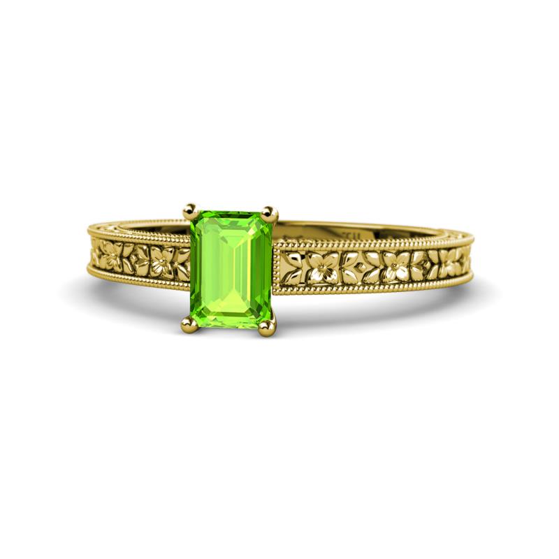 Florian Classic 7x5 mm Emerald Shape Peridot Solitaire Engagement Ring 