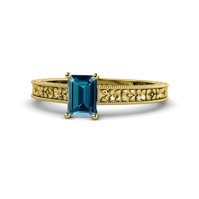 Florian Classic 7x5 mm Emerald Shape London Blue Topaz Solitaire Engagement Ring 