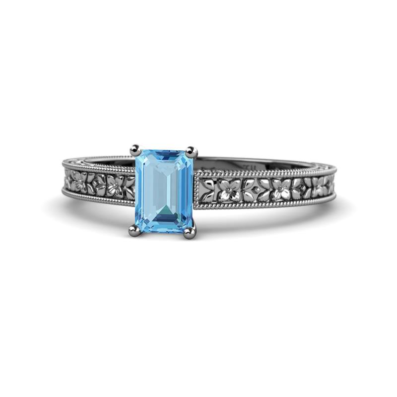 Florian Classic 7x5 mm Emerald Shape Blue Topaz Solitaire Engagement Ring 