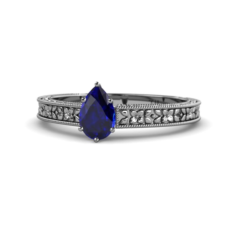 Florian Classic 7x5 mm Pear Cut Blue Sapphire Solitaire Engagement Ring 