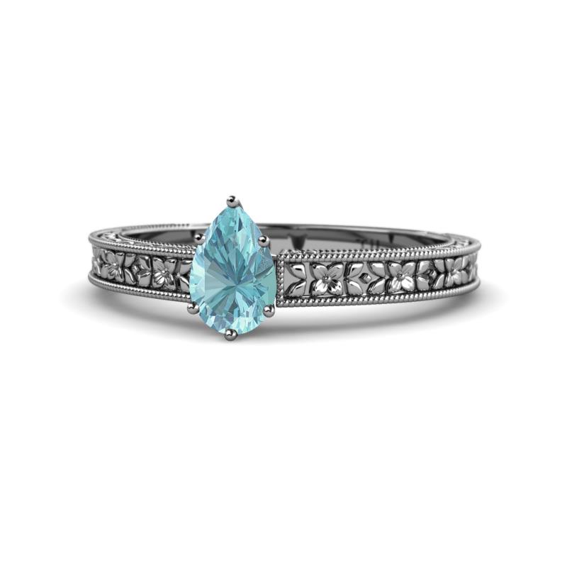 Florian Classic 7x5 mm Pear Cut Aquamarine Solitaire Engagement Ring 