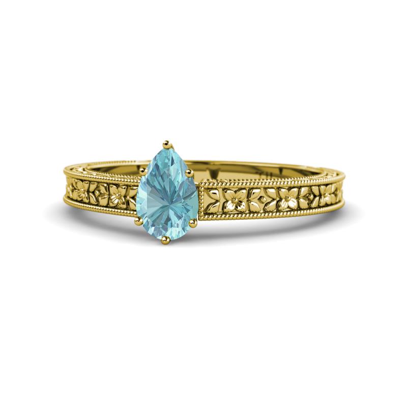 Florian Classic 7x5 mm Pear Cut Aquamarine Solitaire Engagement Ring 