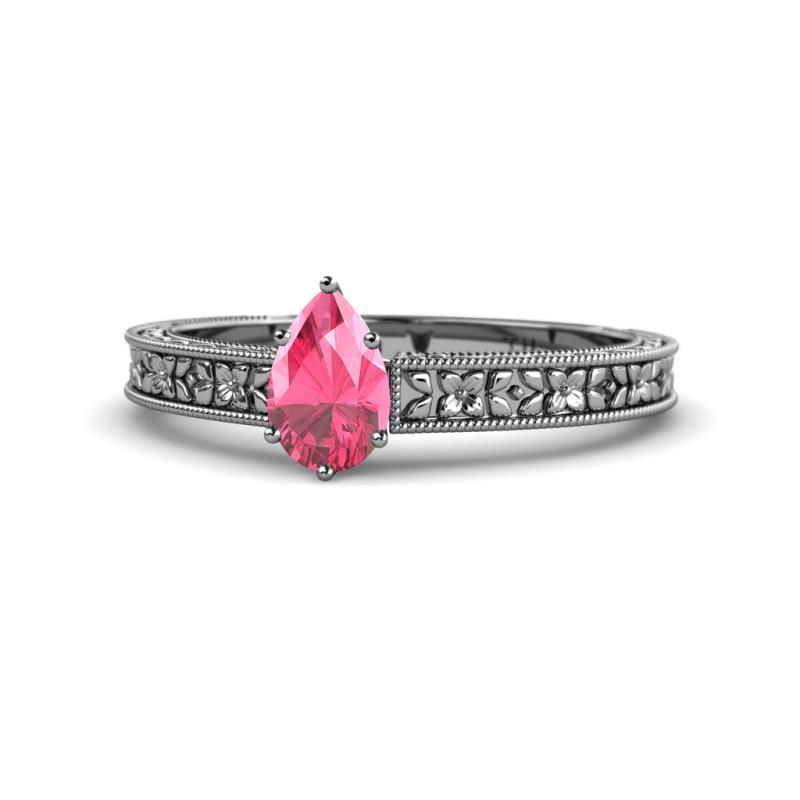Florian Classic 7x5 mm Pear Cut Pink Tourmaline Solitaire Engagement Ring 
