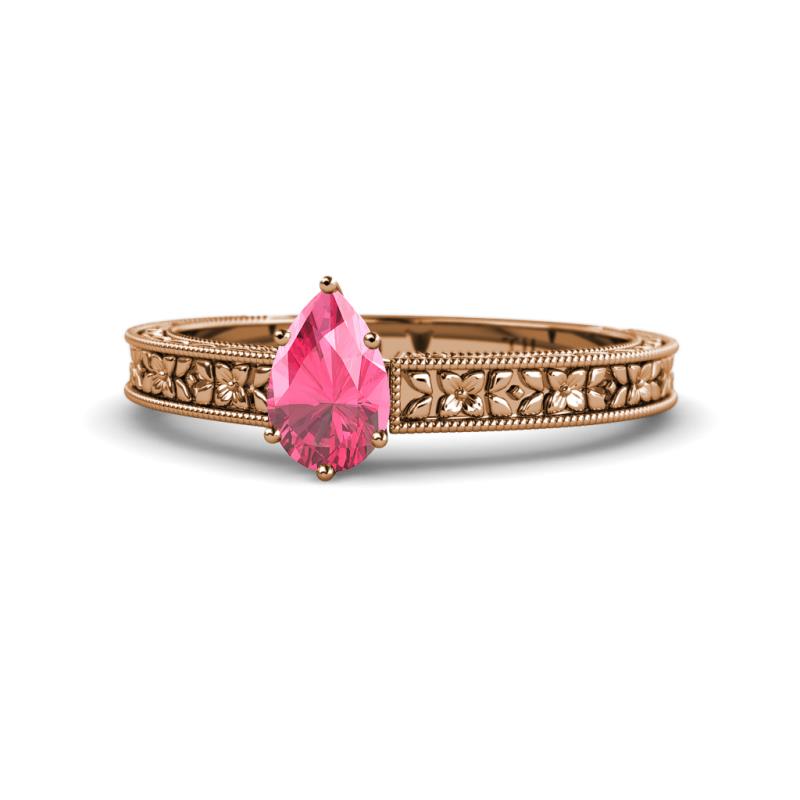 Florian Classic 7x5 mm Pear Cut Pink Tourmaline Solitaire Engagement Ring 