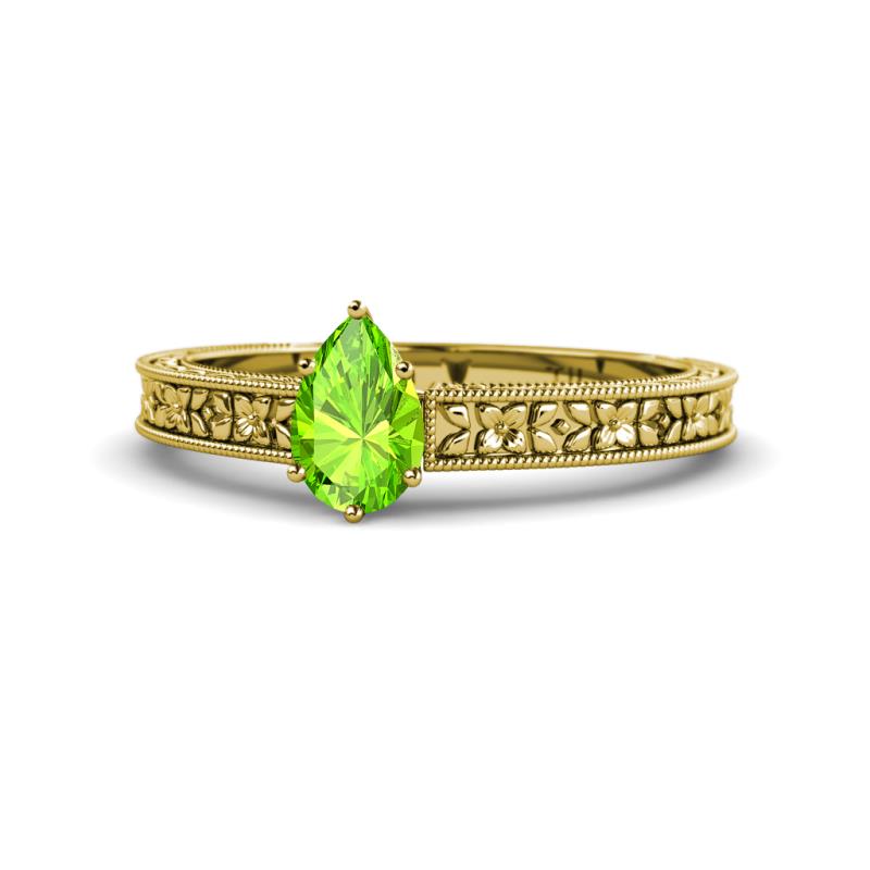 Florian Classic 7x5 mm Pear Cut Peridot Solitaire Engagement Ring 