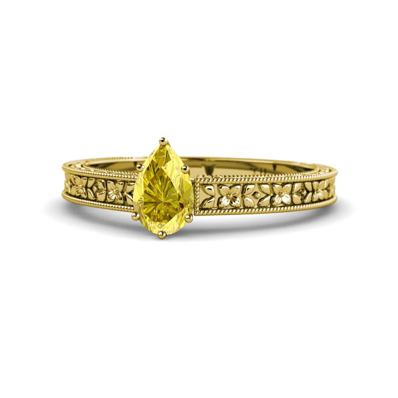 Florian Classic 7x5 mm Pear Cut Yellow Sapphire Solitaire Engagement Ring 