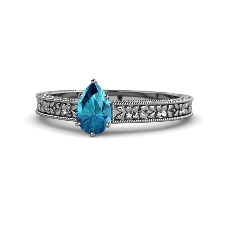 Florian Classic 7x5 mm Pear Cut London Blue Topaz Solitaire Engagement Ring 
