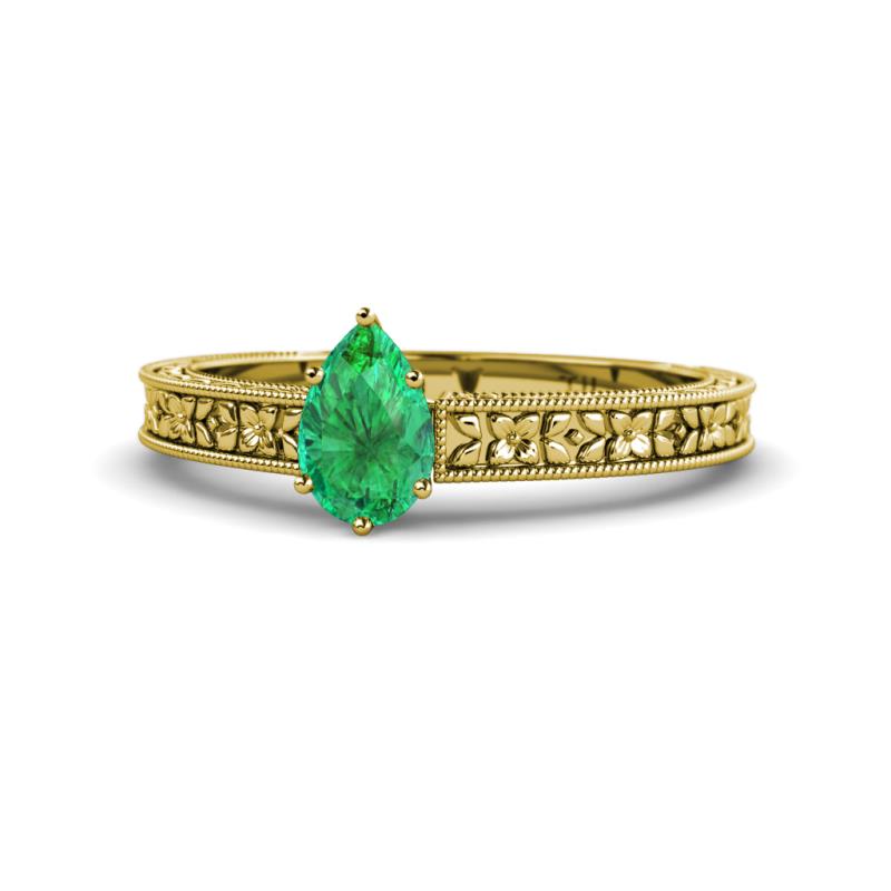 Florian Classic 7x5 mm Pear Cut Emerald Solitaire Engagement Ring 