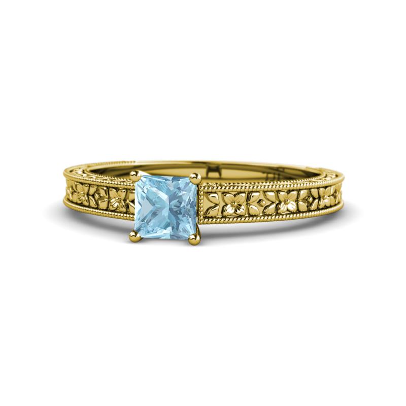 Florian Classic 5.5 mm Princess Cut Aquamarine Solitaire Engagement Ring 