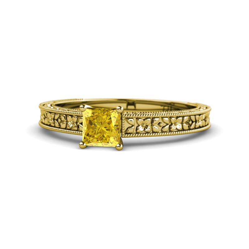 Florian Classic 5.5 mm Princess Cut Lab Created Yellow Sapphire Solitaire Engagement Ring 