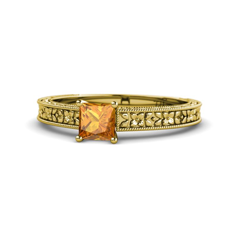 Florian Classic 5.5 mm Princess Cut Citrine Solitaire Engagement Ring 