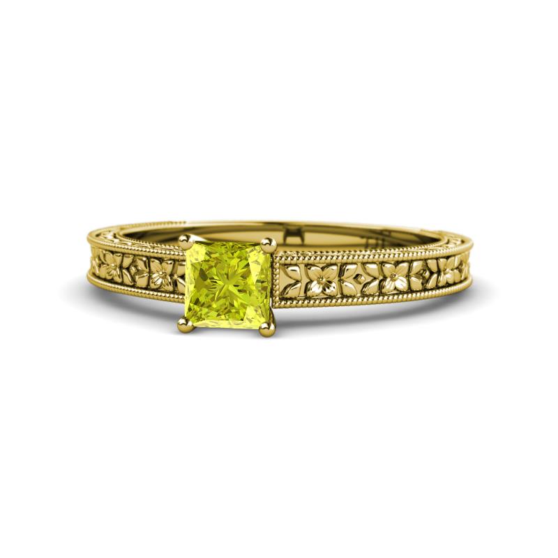 Florian Classic 5.5 mm Princess Cut Yellow Diamond Solitaire Engagement Ring 