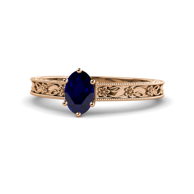 Florie Classic 7x5 mm Oval Cut Blue Sapphire Solitaire Engagement Ring 