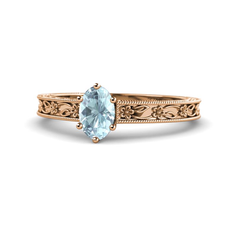 Florie Classic 7x5 mm Oval Cut Aquamarine Solitaire Engagement Ring 