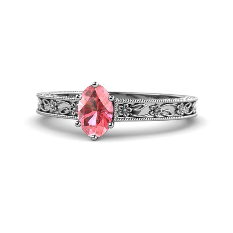 Florie Classic 7x5 mm Oval Cut Pink Tourmaline Solitaire Engagement Ring 