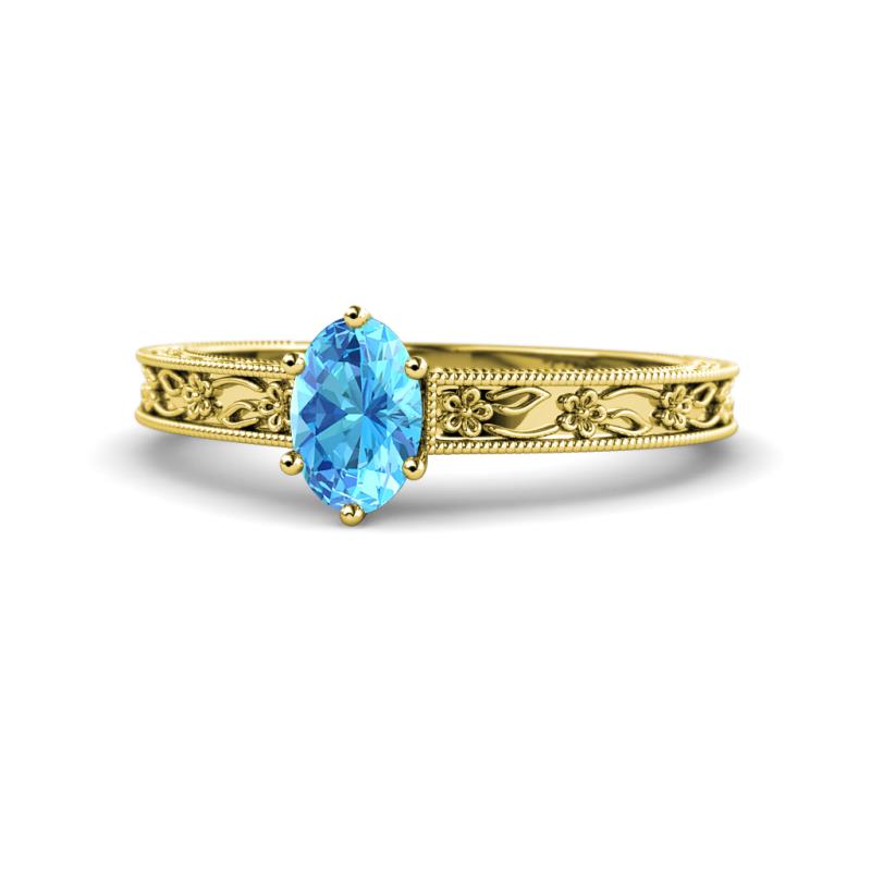 Florie Classic 7x5 mm Oval Cut Blue Topaz Solitaire Engagement Ring 