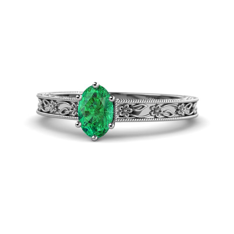 Florie Classic 7x5 mm Oval Cut Emerald Solitaire Engagement Ring 