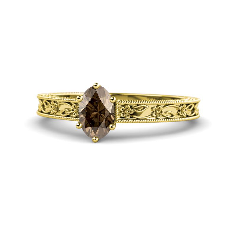 Florie Classic 7x5 mm Oval Cut Smoky Quartz Solitaire Engagement Ring 