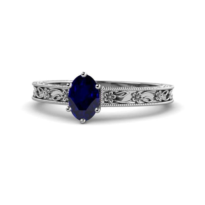Florie Classic 7x5 mm Oval Cut Blue Sapphire Solitaire Engagement Ring 