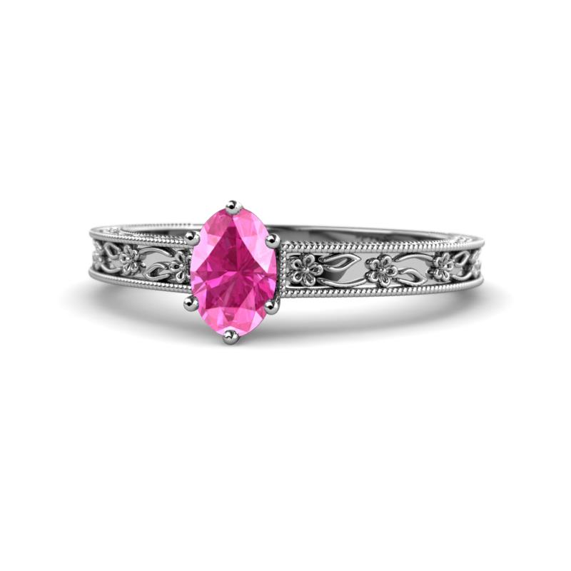 Florie Classic 7x5 mm Oval Cut Pink Sapphire Solitaire Engagement Ring 