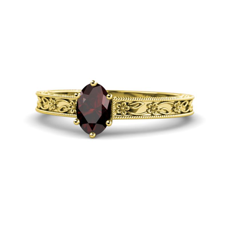 Florie Classic 7x5 mm Oval Cut Red Garnet Solitaire Engagement Ring 