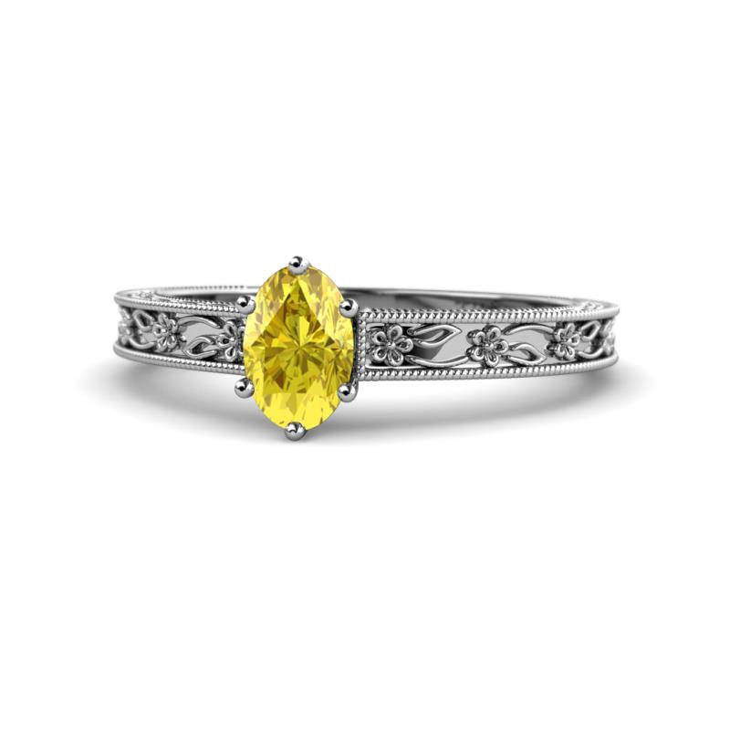 Florie Classic 7x5 mm Oval Cut Yellow Sapphire Solitaire Engagement Ring 