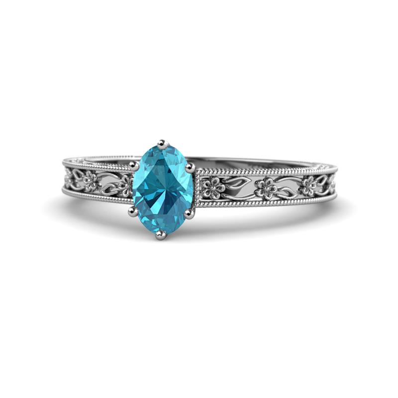Florie Classic 7x5 mm Oval Cut London Blue Topaz Solitaire Engagement Ring 