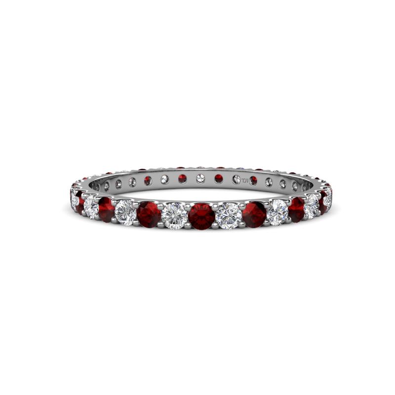 Audrey 2.40 mm Red Garnet and Diamond U Prong Eternity Band 