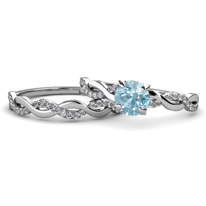 Mayra Desire Aquamarine and Diamond Infinity Bridal Set Ring 