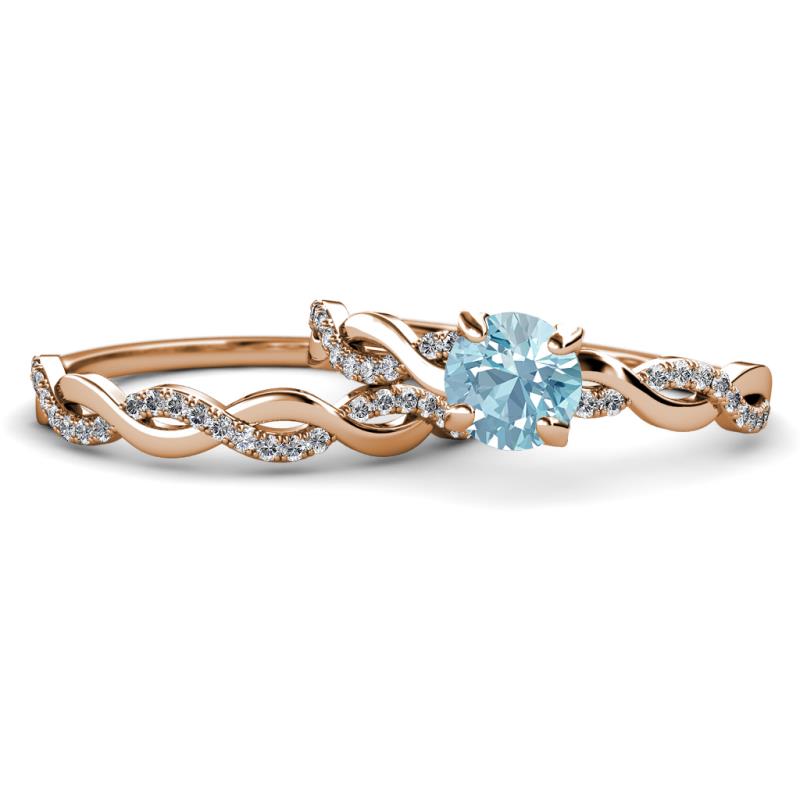Mayra Desire Aquamarine and Diamond Infinity Bridal Set Ring 