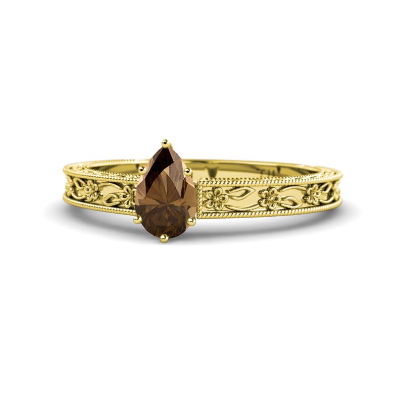 Florie Classic 7x5 mm Pear Shape Smoky Quartz Solitaire Engagement Ring 