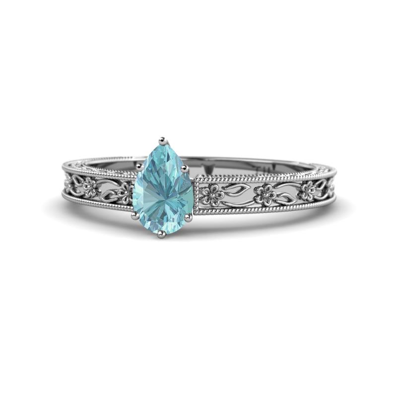 Florie Classic 7x5 mm Pear Shape Aquamarine Solitaire Engagement Ring 
