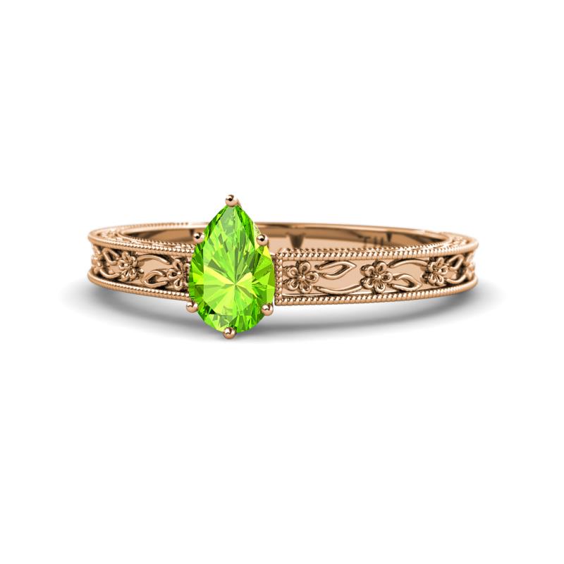 Florie Classic 7x5 mm Pear Shape Peridot Solitaire Engagement Ring 