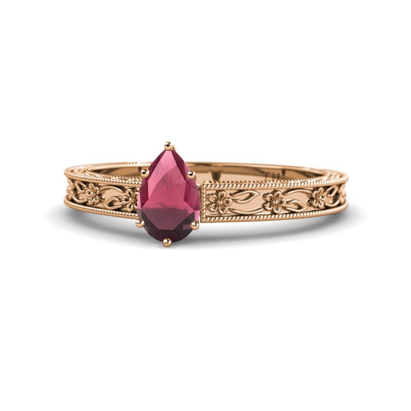 Florie Classic 7x5 mm Pear Shape Rhodolite Garnet Solitaire Engagement Ring 