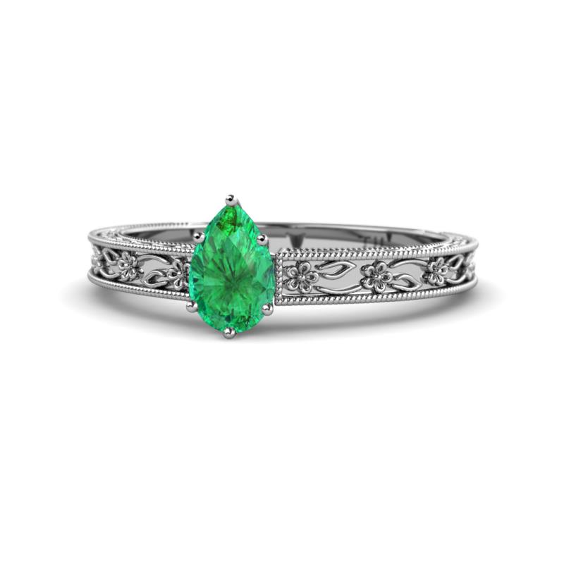 Florie Classic 7x5 mm Pear Shape Emerald Solitaire Engagement Ring 