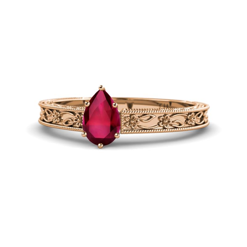 Florie Classic 7x5 mm Pear Shape Ruby Solitaire Engagement Ring 