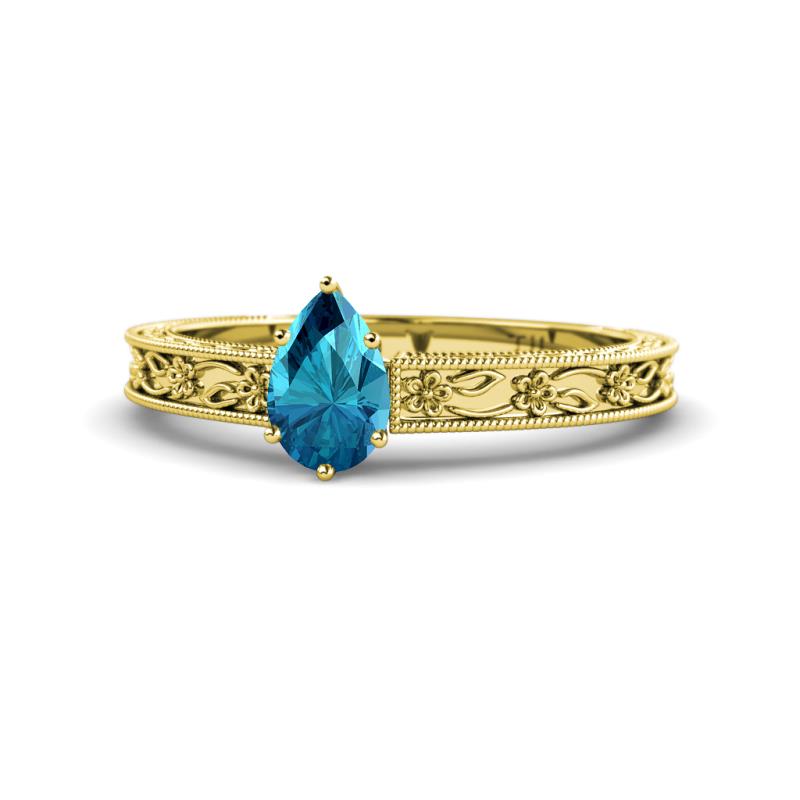 Florie Classic 7x5 mm Pear Shape London Blue Topaz Solitaire Engagement Ring 