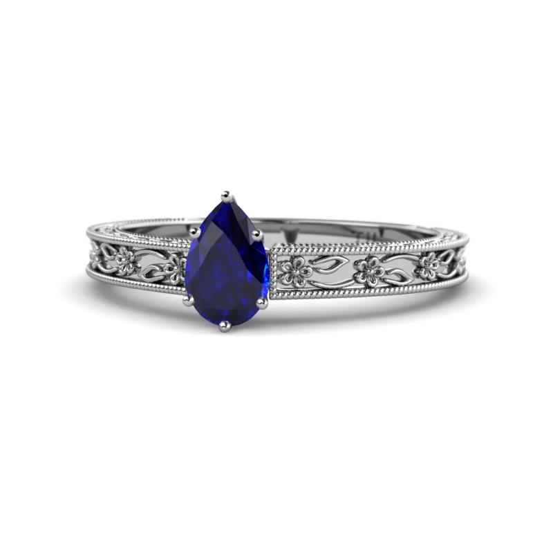 Florie Classic 7x5 mm Pear Shape Blue Sapphire Solitaire Engagement Ring 