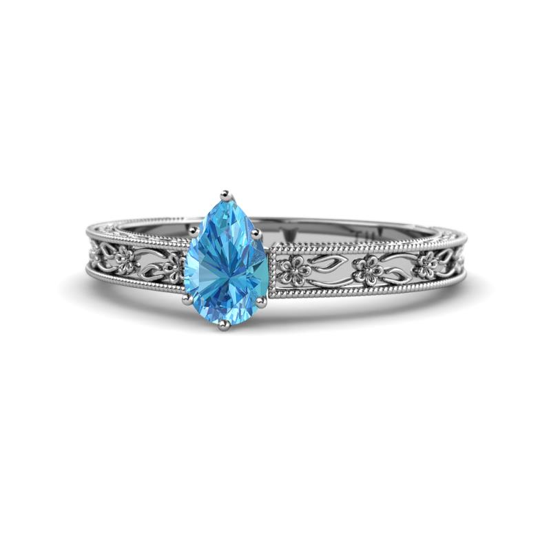 Florie Classic 7x5 mm Pear Shape Blue Topaz Solitaire Engagement Ring 