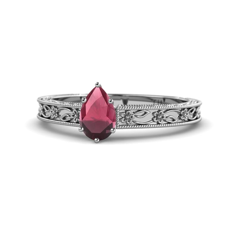 Florie Classic 7x5 mm Pear Shape Rhodolite Garnet Solitaire Engagement Ring 