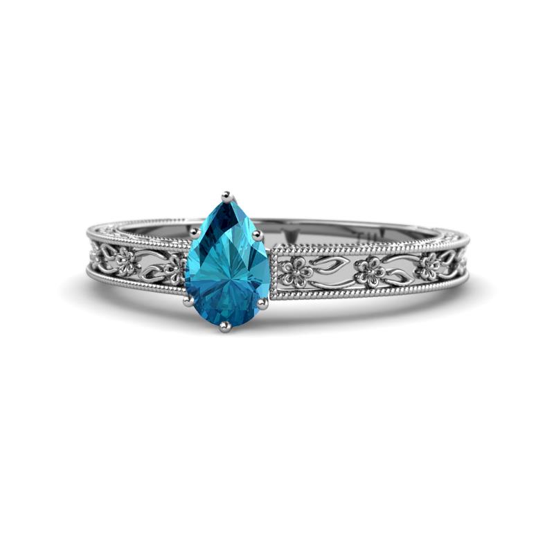 Florie Classic 7x5 mm Pear Shape London Blue Topaz Solitaire Engagement Ring 