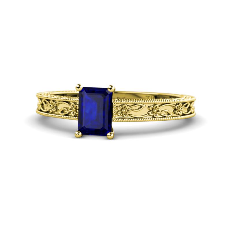 Florie Classic 7x5 mm Emerald Cut Blue Sapphire Solitaire Engagement Ring 