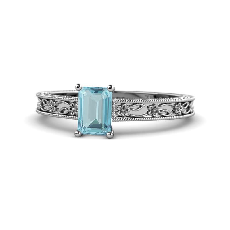 Florie Classic 7x5 mm Emerald Cut Aquamarine Solitaire Engagement Ring 